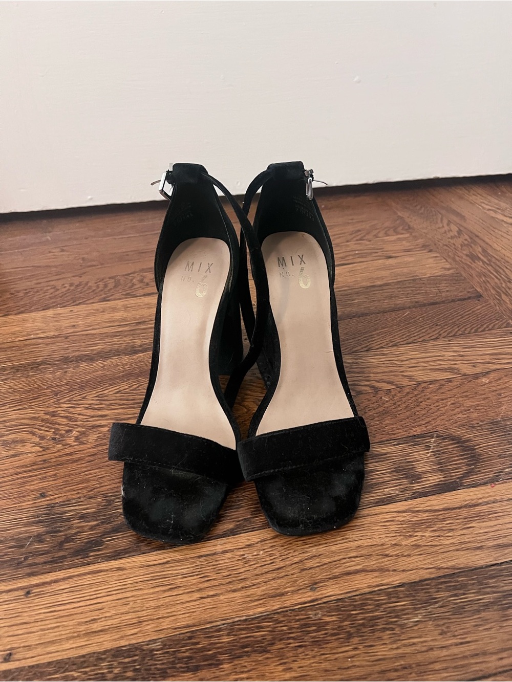 Mix No. 6 Black Suede Ankle-Strap Heels